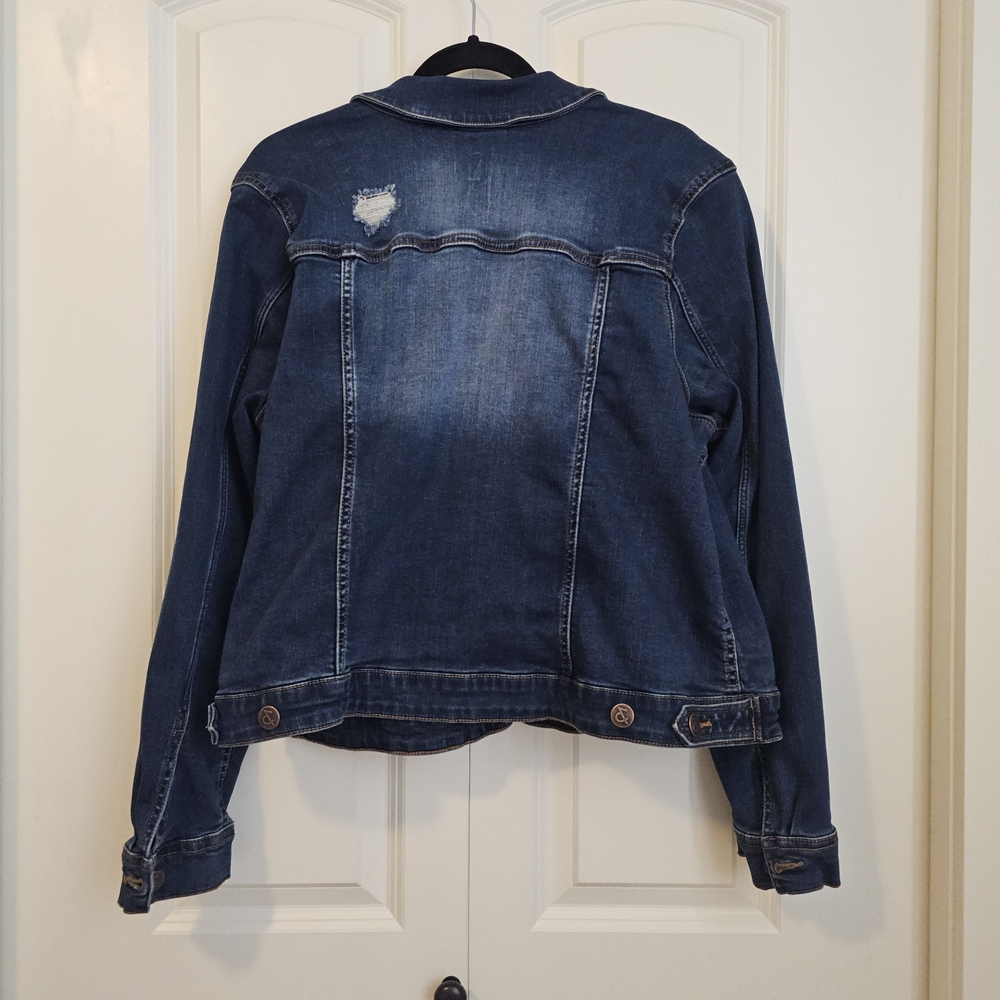 Love & Legend Distressed Dark Blue Denim Jean  Jacket SZ 14 - Picture 8 of 14